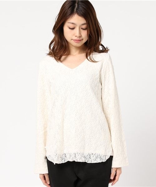 MOUSSY(マウジー)の「Brushed Lace Tops(Tシャツ/カットソー・レディース・オレンジ系その他/オフホワイト/ライトブラック・FREE)」の4枚目の写真