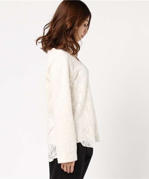 MOUSSY(マウジー)の「Brushed Lace Tops(Tシャツ/カットソー・レディース・オレンジ系その他/オフホワイト/ライトブラック・FREE)」の5枚目の写真