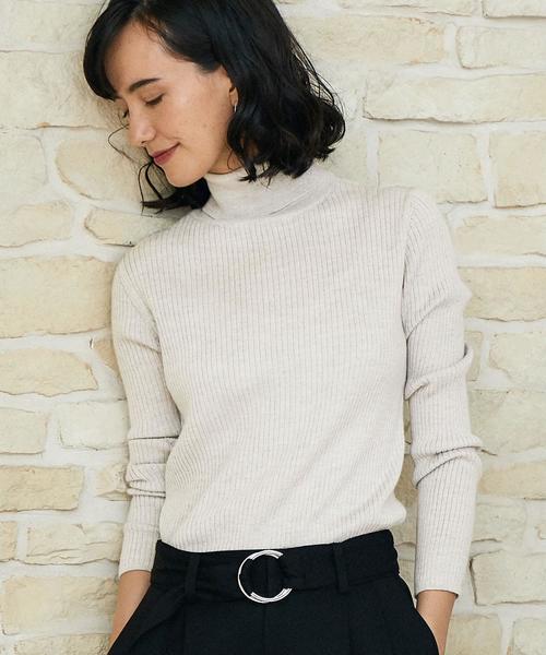 green label relaxing（グリーンレーベルリラクシング）の「[手洗い可能] CR W リブ タートル 12G ニット ◆（ニット/セーター・レディース・ライトグレー/ネイビー/レッド/オフホワイト/ターコイズブルー/ライトピンク/コバルトブルー/その他1・FREE）」の3枚目の写真