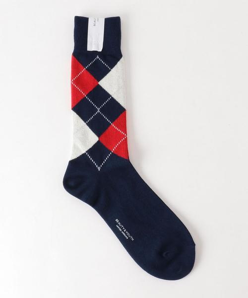 BEAUTY&YOUTH UNITED ARROWS（ビューティーアンドユースユナイテッドアローズ）の「BY アーガイル ソックス ◆（ソックス/靴下・メンズ・ホワイト/ブラック/グレー/ネイビー・FREE）」の4枚目の写真