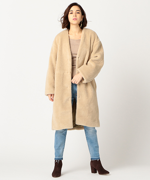 ESTNATION（エストネーション）の「【VERY 11月号 掲載商品】ESTNATION ボアノーカラーロングコート（その他アウター・レディース・ベージュ・38）」の7枚目の写真