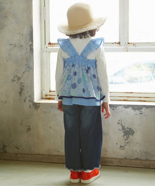 apres les cours(アプレレクール)の「フリンジデニムパンツ 9分丈(デニムパンツ・キッズ・ネイビー/サックスブルー・90/100/110/120/130/140)」の4枚目の写真