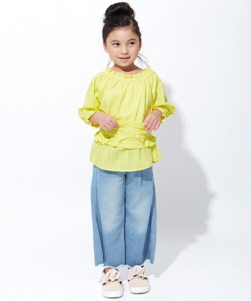 apres les cours(アプレレクール)の「フリンジデニムパンツ 9分丈(デニムパンツ・キッズ・ネイビー/サックスブルー・90/100/110/120/130/140)」の5枚目の写真