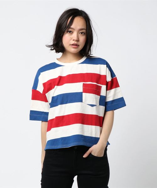 CUBE SUGAR（キューブシュガー）の「CUBE SUGAR/キューブシュガー　ボーダーボル入りBIG TEE（Tシャツ/カットソー・レディース・ブラック/トリコロール・FREE）」の2枚目の写真