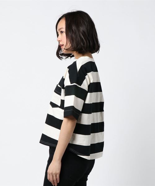 CUBE SUGAR（キューブシュガー）の「CUBE SUGAR/キューブシュガー　ボーダーボル入りBIG TEE（Tシャツ/カットソー・レディース・ブラック/トリコロール・FREE）」の3枚目の写真