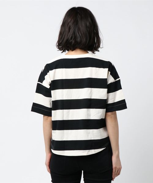 CUBE SUGAR（キューブシュガー）の「CUBE SUGAR/キューブシュガー　ボーダーボル入りBIG TEE（Tシャツ/カットソー・レディース・ブラック/トリコロール・FREE）」の4枚目の写真