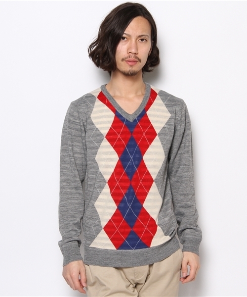 BEAUTY&YOUTH UNITED ARROWS(ビューティーアンドユースユナイテッドアローズ)の「BY リバーシブル/アーガイル ボーダー Vネックニット(ニット/セーター・メンズ・グレー/ネイビー・SMALL/MEDIUM/LARGE/X-LARGE)」の3枚目の写真