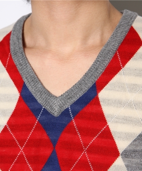 BEAUTY&YOUTH UNITED ARROWS(ビューティーアンドユースユナイテッドアローズ)の「BY リバーシブル/アーガイル ボーダー Vネックニット(ニット/セーター・メンズ・グレー/ネイビー・SMALL/MEDIUM/LARGE/X-LARGE)」の6枚目の写真