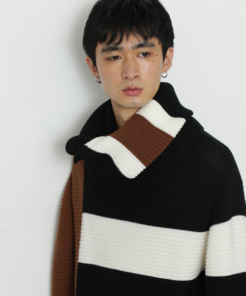 CULLNI（クルニ）の「【CULLNI】STUDIOUS限定別注切り替えスヌード（ストール/ショール・メンズ・ブラック/ネイビー・FREE）」の3枚目の写真