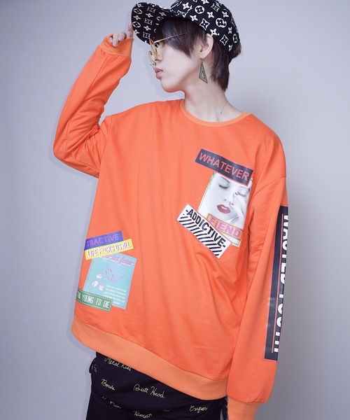 rovtski（ロフトスキー）の「【ビッグシルエット】T/Cﾐﾆ裏毛 転写PT CREW F（スウェット・レディース・オレンジ/ホワイト/ブラック・FREE）」の3枚目の写真