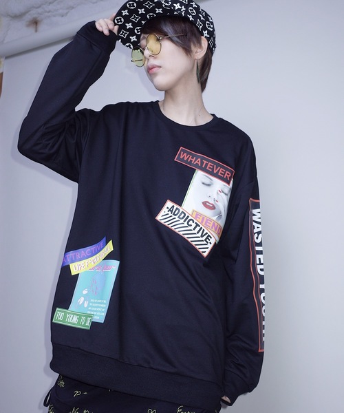 rovtski（ロフトスキー）の「【ビッグシルエット】T/Cﾐﾆ裏毛 転写PT CREW F（スウェット・レディース・オレンジ/ホワイト/ブラック・FREE）」の8枚目の写真