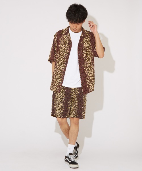 レオパード柄 レーヨン 半袖 オープンカラーシャツ