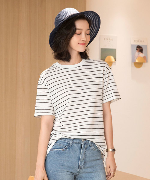 SAISON DE PAPILLON(セゾンドパピヨン)の「綿麻ナチュラルボーダープルオーバー(Tシャツ/カットソー・レディース・ベージュ/ホワイト・フリー)」の13枚目の写真