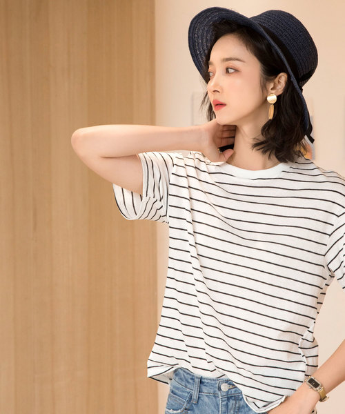 SAISON DE PAPILLON(セゾンドパピヨン)の「綿麻ナチュラルボーダープルオーバー(Tシャツ/カットソー・レディース・ベージュ/ホワイト・フリー)」の8枚目の写真