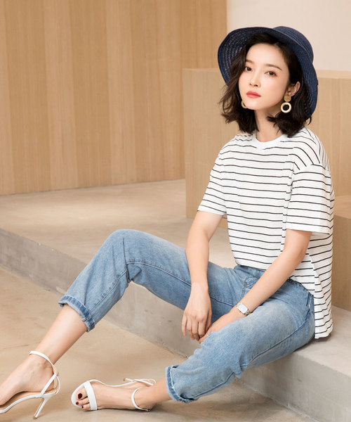 SAISON DE PAPILLON(セゾンドパピヨン)の「綿麻ナチュラルボーダープルオーバー(Tシャツ/カットソー・レディース・ベージュ/ホワイト・フリー)」の6枚目の写真