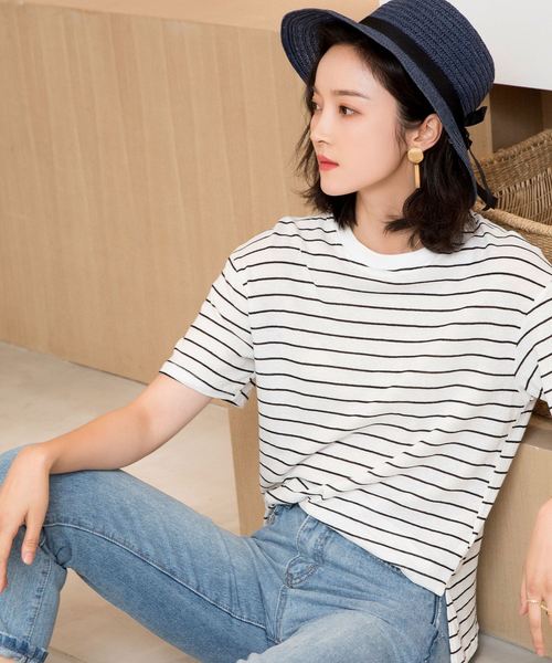 SAISON DE PAPILLON(セゾンドパピヨン)の「綿麻ナチュラルボーダープルオーバー(Tシャツ/カットソー・レディース・ベージュ/ホワイト・フリー)」の11枚目の写真