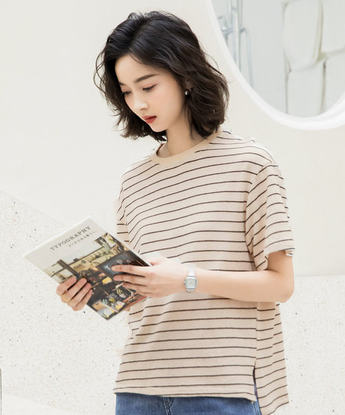 SAISON DE PAPILLON(セゾンドパピヨン)の「綿麻ナチュラルボーダープルオーバー(Tシャツ/カットソー・レディース・ベージュ/ホワイト・フリー)」の17枚目の写真