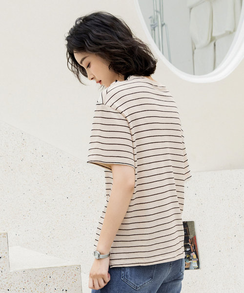 SAISON DE PAPILLON(セゾンドパピヨン)の「綿麻ナチュラルボーダープルオーバー(Tシャツ/カットソー・レディース・ベージュ/ホワイト・フリー)」の20枚目の写真