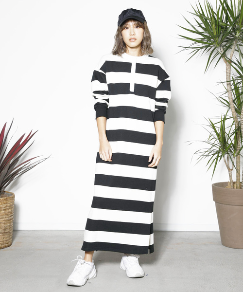 楽ちんラガーボーダーロングワンピース ワンピース Miniyu ミニュウ のファッション セール