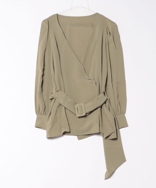 STYLEBLOCK（スタイルブロック）の「ジョーゼットボリュームスリーブカシュクールブラウス（シャツ/ブラウス・レディース・ライトグレー/ベージュ/オリーブ/ピンク/ライトベージュ・M）」の4枚目の写真