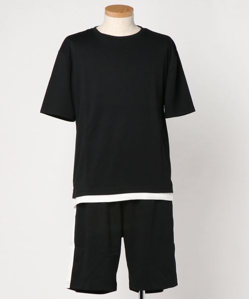 ESSENTIALS ブラック Tシャツ ショートパンツ セット Tシャツ×短パンの脱・子ども見え】ソロテックス×異素材切替による