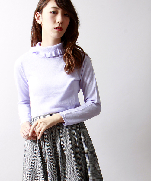 WEGO（ウィゴー）の「WEGO/フリルハイネックニット（ニット/セーター・レディース・アイボリー/ライトグレー/サックスブルー/ライトパープル・FREE）」の4枚目の写真