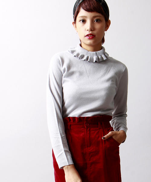 WEGO（ウィゴー）の「WEGO/フリルハイネックニット（ニット/セーター・レディース・アイボリー/ライトグレー/サックスブルー/ライトパープル・FREE）」の3枚目の写真