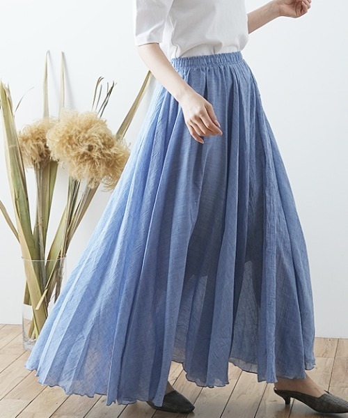 Futier land(フューティアランド)の「リネンロングフレアスカート(スカート・レディース・ホワイト/ブラック/ブルー/ミント/ホワイト系その他/ベージュ系その他/グリーン系その他/ブルー系その他/パープル系その他/ラベンダー/ブラック系その他/ベージュ/グレー系その他/グレー/コーラル/ロイヤルブルー/ブルーグリーン・FREE/フリー)」の2枚目の写真