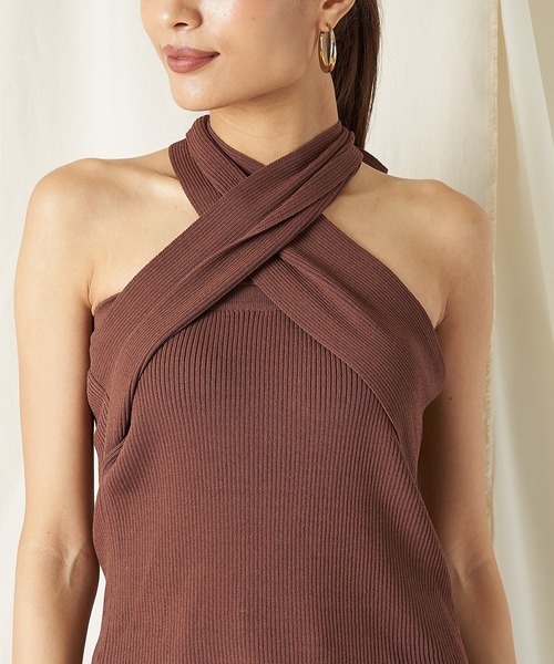 SPIRALGIRL（スパイラルガール）の「ホルタークロスネックニット（ニット/セーター・レディース・ブラック/ベージュ/ブラウン/グリーン・FREE）」の14枚目の写真