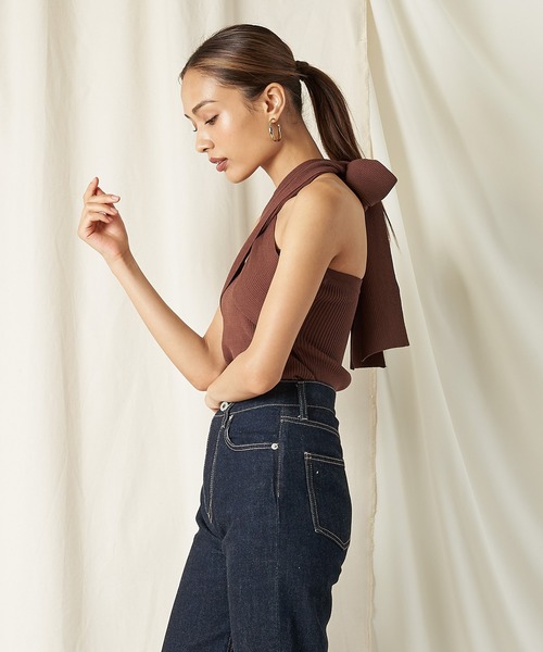 SPIRALGIRL（スパイラルガール）の「ホルタークロスネックニット（ニット/セーター・レディース・ブラック/ベージュ/ブラウン/グリーン・FREE）」の6枚目の写真