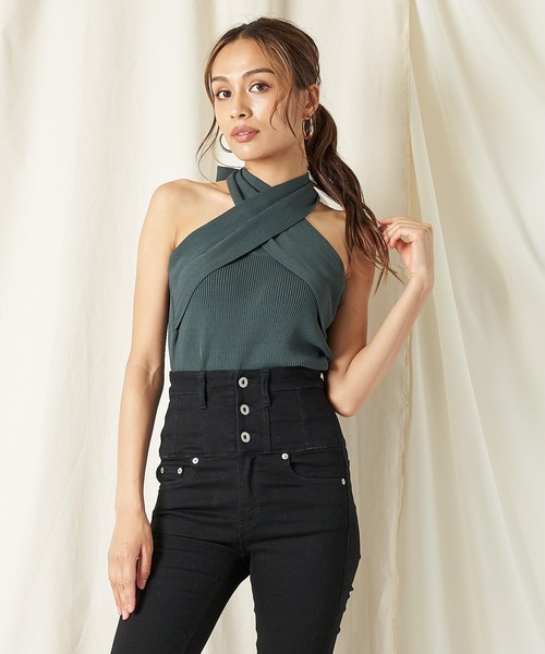 SPIRALGIRL（スパイラルガール）の「ホルタークロスネックニット（ニット/セーター・レディース・ブラック/ベージュ/ブラウン/グリーン・FREE）」の10枚目の写真