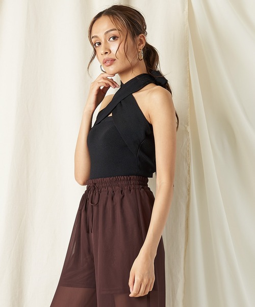 SPIRALGIRL（スパイラルガール）の「ホルタークロスネックニット（ニット/セーター・レディース・ブラック/ベージュ/ブラウン/グリーン・FREE）」の15枚目の写真