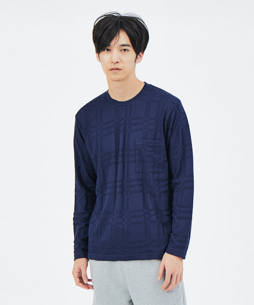 ABAHOUSE(アバハウス)の「クロスジャガード 長袖 Tシャツ(Tシャツ/カットソー・メンズ・ホワイト/チャコールグレー/ネイビー・44/46/48)」の3枚目の写真