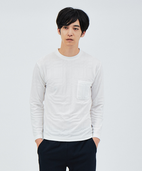 ABAHOUSE(アバハウス)の「クロスジャガード 長袖 Tシャツ(Tシャツ/カットソー・メンズ・ホワイト/チャコールグレー/ネイビー・44/46/48)」の2枚目の写真