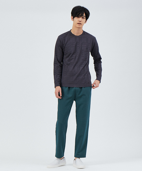 ABAHOUSE(アバハウス)の「クロスジャガード 長袖 Tシャツ(Tシャツ/カットソー・メンズ・ホワイト/チャコールグレー/ネイビー・44/46/48)」の4枚目の写真
