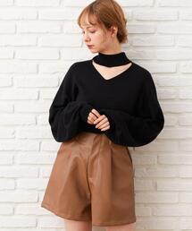 フェイクレザーキュロットパンツ