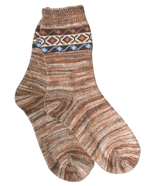 チャイハネ（チャイハネ）の「【チャイハネ】ポイントボーダーミドルソックス24cm（ソックス/靴下・レディース・イエロー/パープル/ブラウン・FREE）」の2枚目の写真