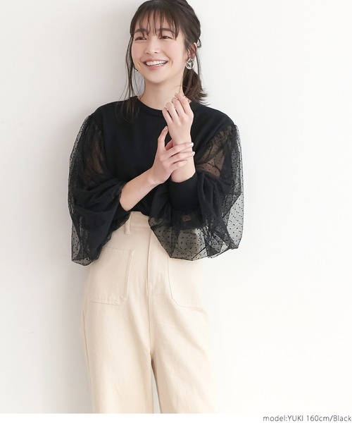 coca(coca)(コカ)の「袖ドットチュールニット(ニット/セーター・レディース・ブラック・ONE SIZE)」の4枚目の写真