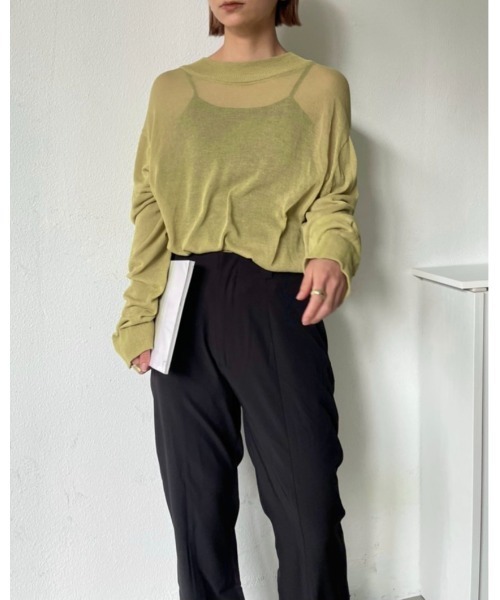 Solace（ソレイス）の「オーバーサイズシアーニット（ニット/セーター・レディース・チャコールグレー/ライトグレー/グリーン・FREE）」の3枚目の写真