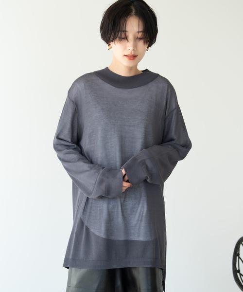 Solace（ソレイス）の「オーバーサイズシアーニット（ニット/セーター・レディース・チャコールグレー/ライトグレー/グリーン・FREE）」の17枚目の写真