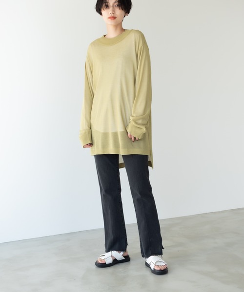 Solace（ソレイス）の「オーバーサイズシアーニット（ニット/セーター・レディース・チャコールグレー/ライトグレー/グリーン・FREE）」の13枚目の写真