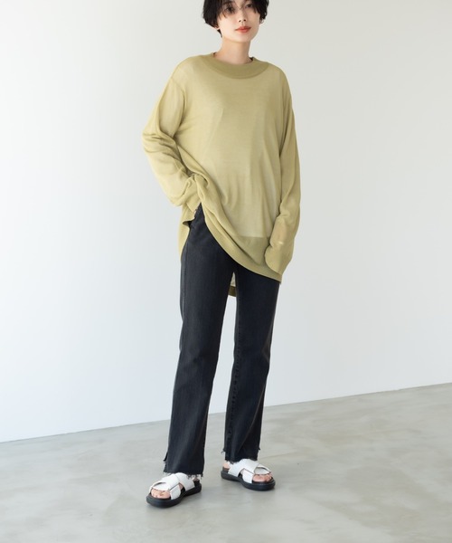 Solace（ソレイス）の「オーバーサイズシアーニット（ニット/セーター・レディース・チャコールグレー/ライトグレー/グリーン・FREE）」の14枚目の写真