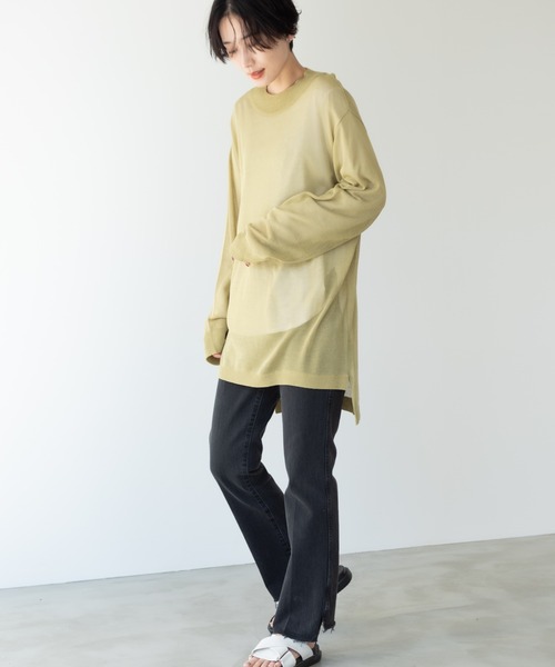 Solace（ソレイス）の「オーバーサイズシアーニット（ニット/セーター・レディース・チャコールグレー/ライトグレー/グリーン・FREE）」の15枚目の写真