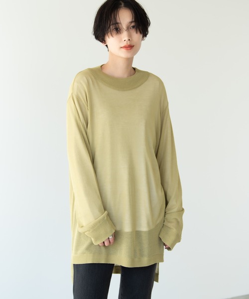 Solace（ソレイス）の「オーバーサイズシアーニット（ニット/セーター・レディース・チャコールグレー/ライトグレー/グリーン・FREE）」の6枚目の写真