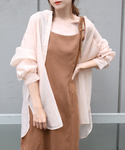 one after another NICE CLAUP(ワンアフターアナザーナイスクラップ)の「【WEB限定】バンドカラーシアーシャツ(シャツ/ブラウス・レディース・オフホワイト/ベージュ/ブルー/コーラルピンク/ブラウン/ミント・FREE)」の4枚目の写真