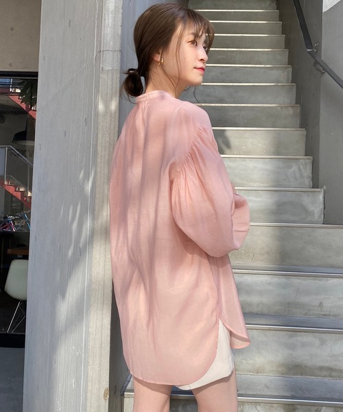 one after another NICE CLAUP(ワンアフターアナザーナイスクラップ)の「【WEB限定】バンドカラーシアーシャツ(シャツ/ブラウス・レディース・オフホワイト/ベージュ/ブルー/コーラルピンク/ブラウン/ミント・FREE)」の13枚目の写真