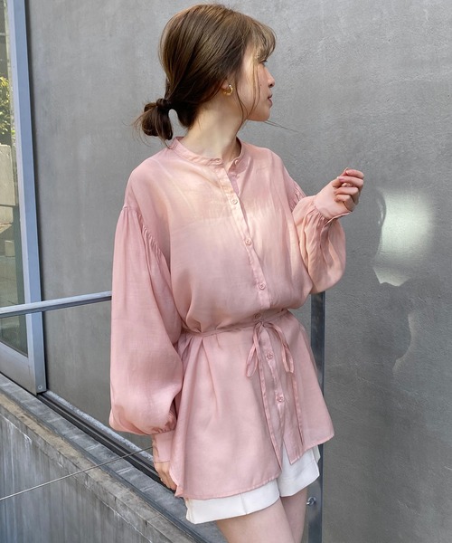 one after another NICE CLAUP(ワンアフターアナザーナイスクラップ)の「【WEB限定】バンドカラーシアーシャツ(シャツ/ブラウス・レディース・オフホワイト/ベージュ/ブルー/コーラルピンク/ブラウン/ミント・FREE)」の7枚目の写真