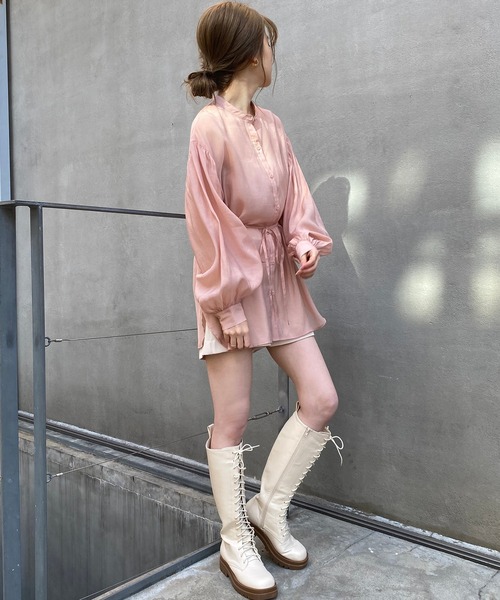 one after another NICE CLAUP(ワンアフターアナザーナイスクラップ)の「【WEB限定】バンドカラーシアーシャツ(シャツ/ブラウス・レディース・オフホワイト/ベージュ/ブルー/コーラルピンク/ブラウン/ミント・FREE)」の10枚目の写真