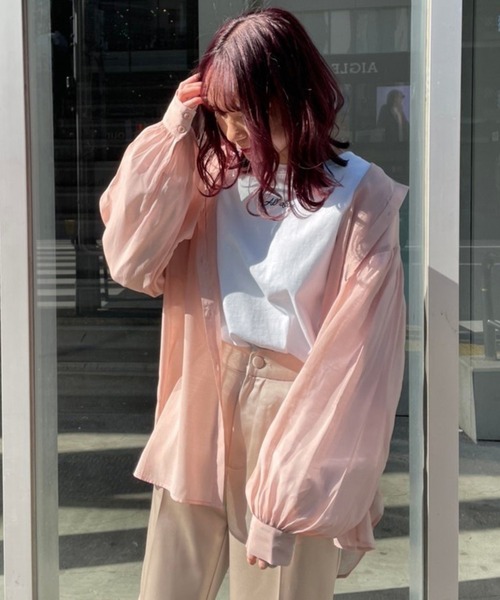 one after another NICE CLAUP(ワンアフターアナザーナイスクラップ)の「【WEB限定】バンドカラーシアーシャツ(シャツ/ブラウス・レディース・オフホワイト/ベージュ/ブルー/コーラルピンク/ブラウン/ミント・FREE)」の15枚目の写真