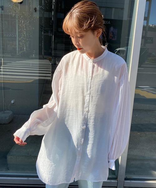 one after another NICE CLAUP(ワンアフターアナザーナイスクラップ)の「【WEB限定】バンドカラーシアーシャツ(シャツ/ブラウス・レディース・オフホワイト/ベージュ/ブルー/コーラルピンク/ブラウン/ミント・FREE)」の18枚目の写真